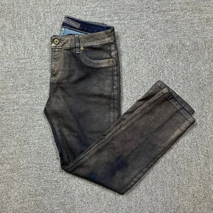 Christopher Blue Jeans with Bronze Metallic Brown Wax Waxed Denim Detail Size 8